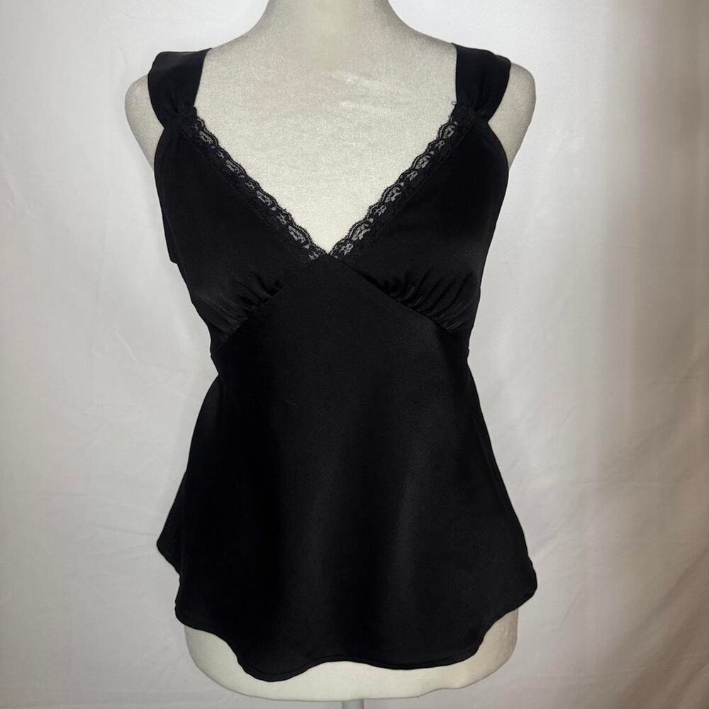 Black lace trim silky tank